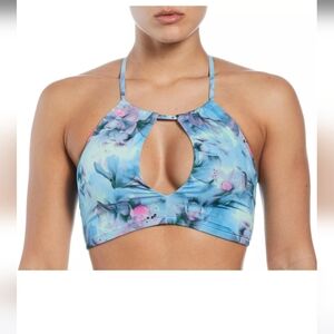 Nike Lace-Up Bikini Tie Back Swim Top, Blue, Floral, Size XL, NWT